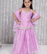 Purple embroidered twill net lehenga choli set for girls