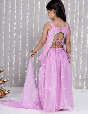 Purple embroidered twill net lehenga choli set for girls 2