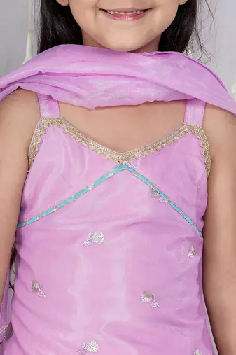 Purple embroidered twill net lehenga choli set for girls