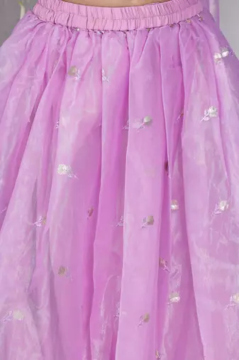 Purple embroidered twill net lehenga choli set for girls