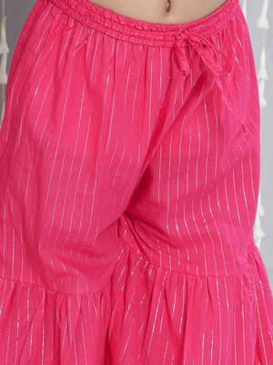 Pink woven lurex cotton  kurti and sharara with dupatta set for girls 5