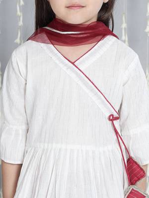 White woven lurex cotton  kurti and sharara with dupatta set for girls 4