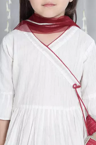White woven lurex cotton  kurti and sharara with dupatta set for girls