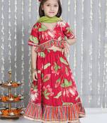 Pink printed cotton lehenga choli with dupatta set for girls