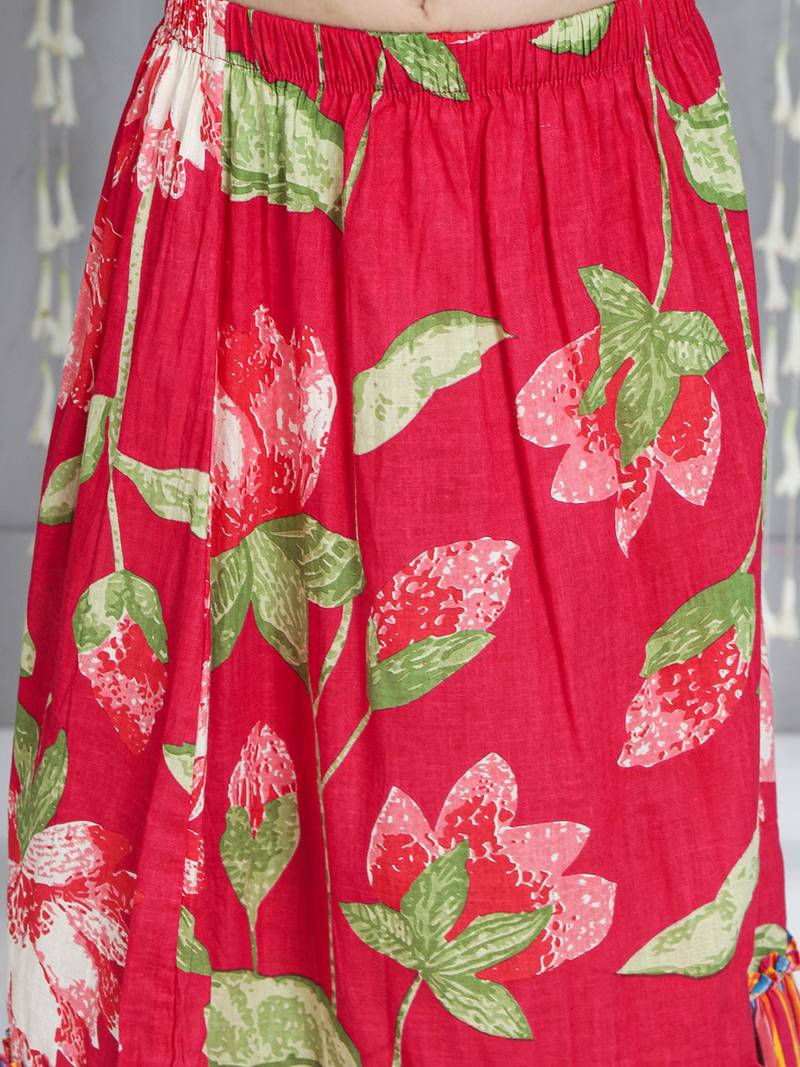 Pink printed cotton lehenga choli with dupatta set for girls
