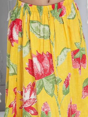 Yellow printed cotton lehenga choli with dupatta set for girls 5