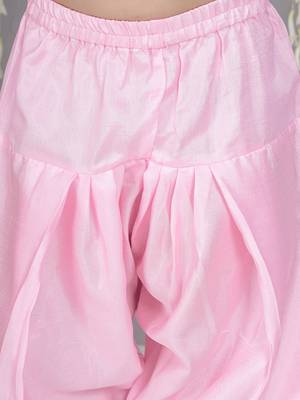 Pink gotta flower patch silk blend kurti with salwar set for girls 5