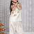 Off-white gotta flower patch silk blend kurti with salwar set for girls