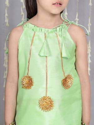 Green gotta flower patch silk blend kurti with salwar set for girls 4