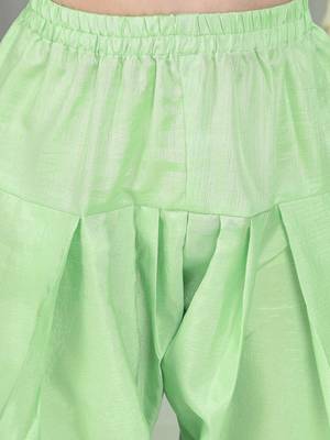 Green gotta flower patch silk blend kurti with salwar set for girls 5