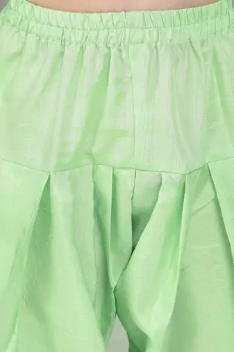 Green gotta flower patch silk blend kurti with salwar set for girls