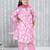Pink printed cotton kurti plazzo with dupatta set for girls