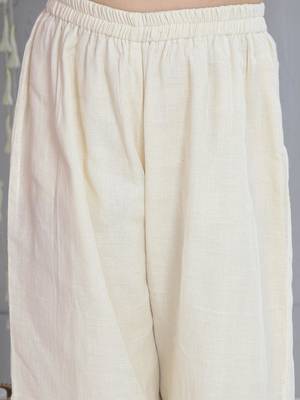 Off- white embroidered cotton kurti with palazzo set for girls 5