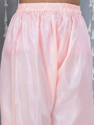 Peach foil print silk kurti palazzo pent with dupatta set for girls 5