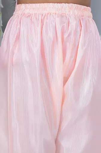 Peach foil print silk kurti palazzo pent with dupatta set for girls