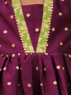 Purple woven taffeta anarkali-pant with dupatta set for girls 4