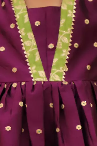 Purple woven taffeta anarkali-pant with dupatta set for girls
