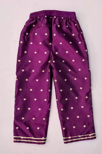 Purple woven taffeta anarkali-pant with dupatta set for girls