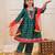 Green woven taffeta anarkali-pant with dupatta set for girls