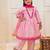 Pink woven taffeta anarkali-pant with dupatta set for girls