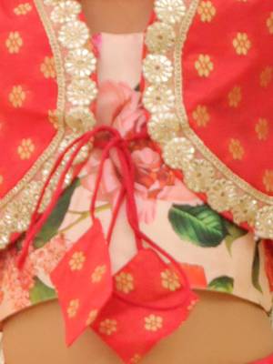 Peach printed banglori silk lehenga choli set for girls 4