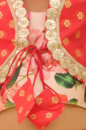 Peach printed banglori silk lehenga choli set for girls
