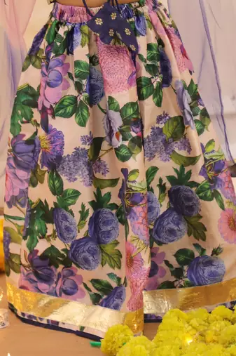 Navy printed banglori silk lehenga choli set for girls