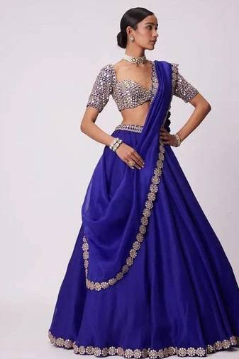 Navy Blue Color Foil Mirror Work Faux Georgette Lehenga Choli