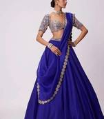Navy Blue Color Foil Mirror Work Faux Georgette Lehenga Choli