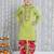 Green embroidered cotton kurta with dhoti set for boy