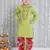 Green embroidered cotton kurta with dhoti set for boy
