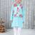 Turquoise printed cotton jacket with kurta pyjama set for boy