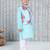 Turquoise printed cotton jacket with kurta pyjama set for boy