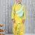 Yellow printed silk blend kurta with dhoti set for boy