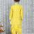 Yellow printed silk blend kurta with dhoti set for boy