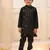 Black embroidered silk blend kurta pyjama set for boy