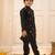 Black embroidered silk blend kurta pyjama set for boy