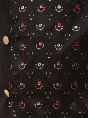 Black embroidered silk blend kurta pyjama set for boy 4