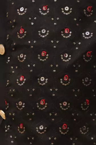 Black embroidered silk blend kurta pyjama set for boy