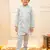 Blue embroidered silk blend kurta pyjama set for boy