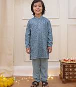 Grey sequins work rayon kurta pyjama set for boy
