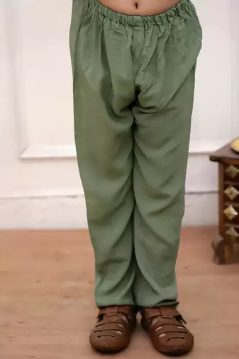 Green sequins work rayon kurta pyjama set for boy