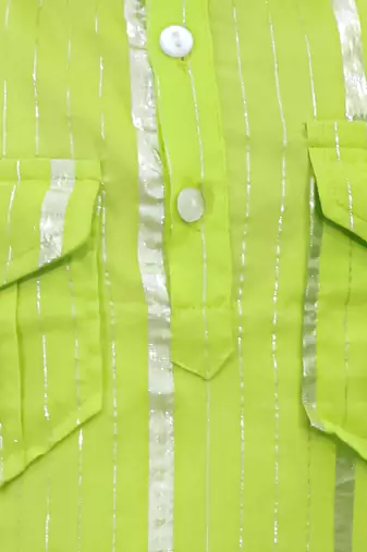 Green woven lurex cotton pathani with salwar set for boy