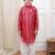 Red woven lurex cotton pathani with salwar set for boy