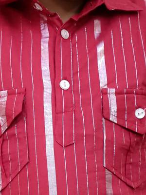 Red woven lurex cotton pathani with salwar set for boy 4