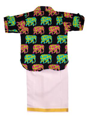 Navy elephant print cotton kurta with lungi set for boy 3