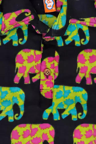 Navy elephant print cotton kurta with lungi set for boy
