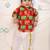 Red elephant print cotton kurta with lungi set for boy