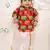 Red elephant print cotton kurta with lungi set for boy