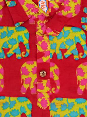 Red elephant print cotton kurta with lungi set for boy 4